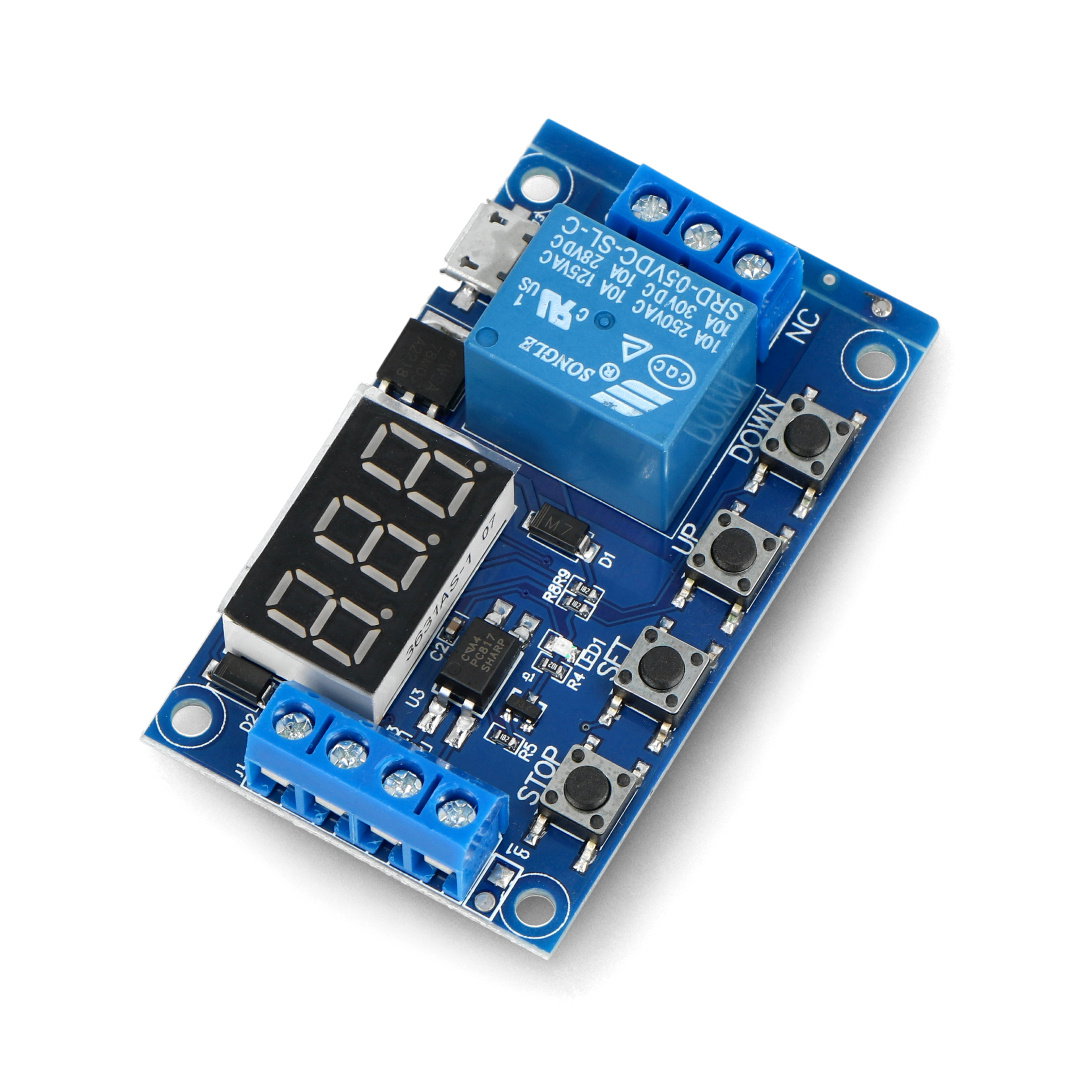 Relay module 1 channel with delay - 10A / 250VAC contacts - 5 V coil