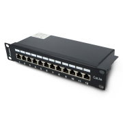 Patch Panel 12-port shielded - for 10'' server racks - 1U cat.5e FTP - black - Lanberg PPF5-9012-B