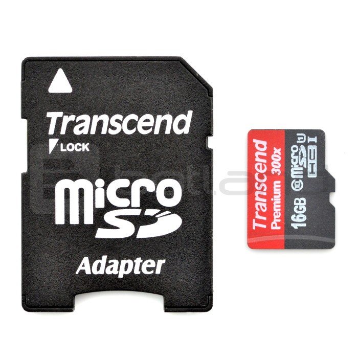 Transcend Premium micro SD / SDHC 16GB UHS 1 Class 10 memory card with adapter