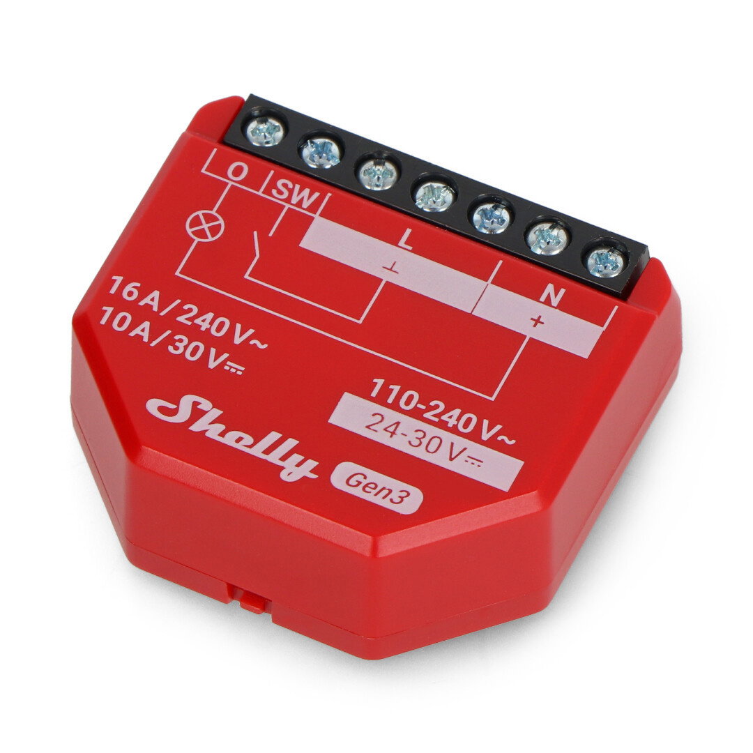 Shelly 1PM Gen3 - 1x relay AC 110-240V, DC 24-30V, WiFi/Bluetooth 16A - energy measurement - Android/iOS app