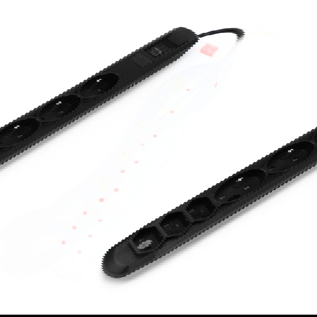 Arcon R8 black power strip with protection - 8 sockets - 3m