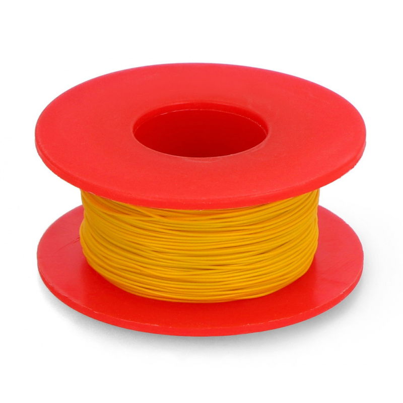Kynar silver-plated copper hook-up wire - 0.25mm/AWG 30 - yellow - 50m
