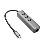 Hub USB type C do 3x USB 3.0 Akyga AK-AD-66 z kartą sieciową 10/100/1000 15cm