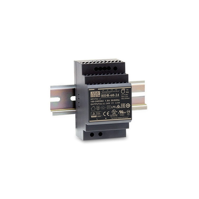 Power supply Mean Well HDR-60-12 for DIN rail - 12V / 4.5A / 54W