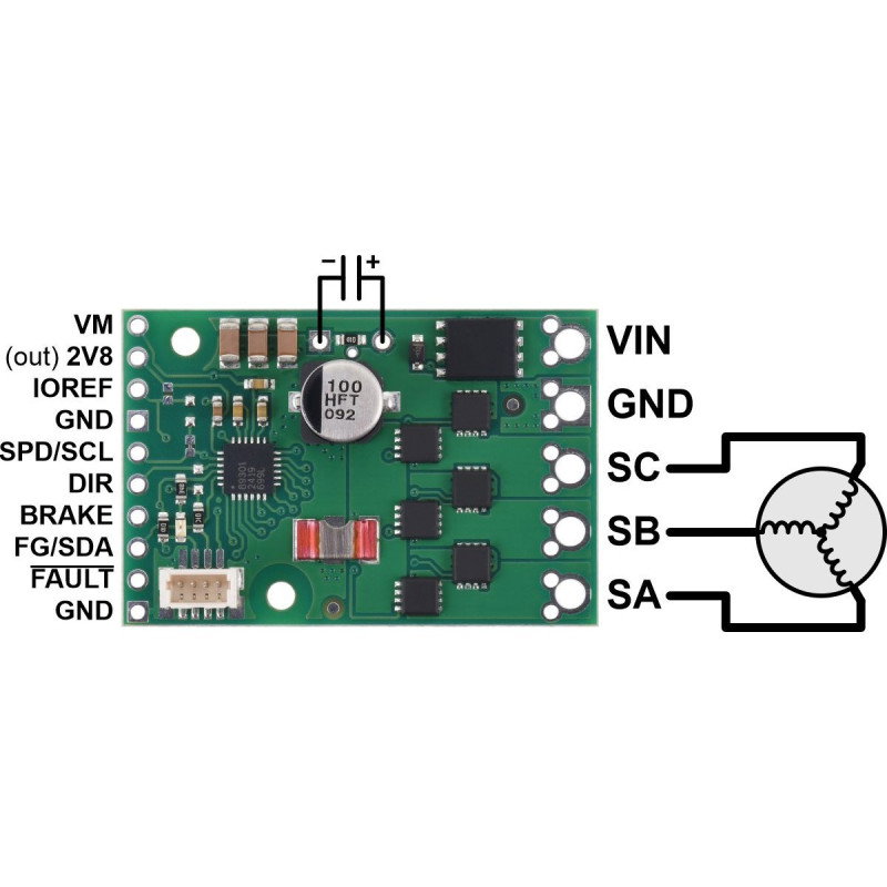 A89301 - sensorless brushless BLDC motor driver 50V/11A - Pololu 5357