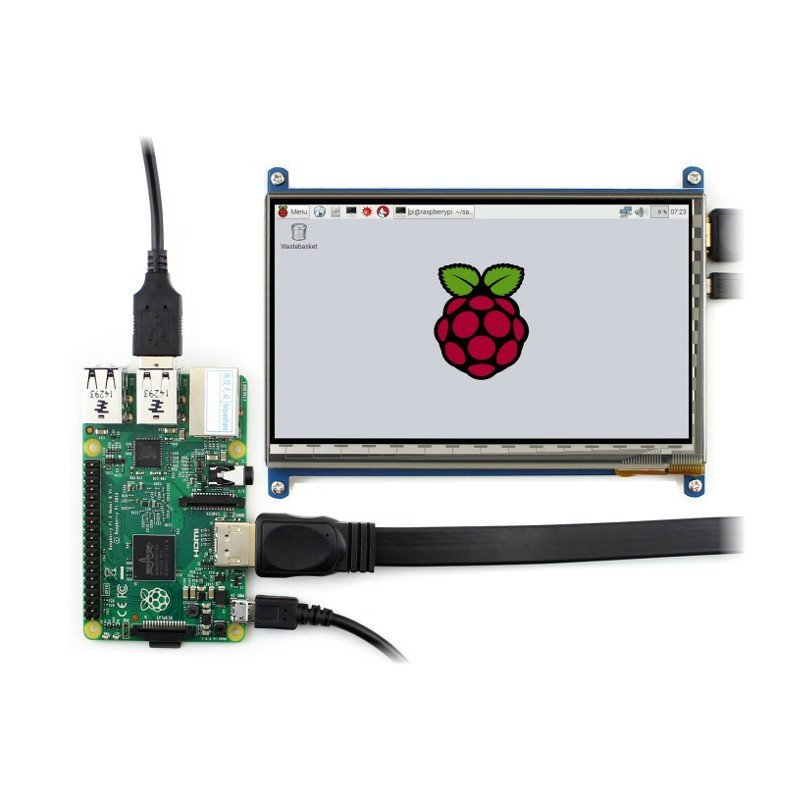 Touch screen capacitive LCD TFT screen 7" 1024x600px HDMI + USB for Raspberry Pi 2/B+ + case black and white