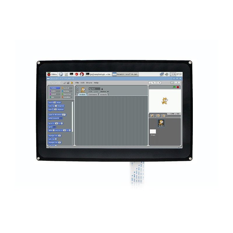 Capacitive touch screen TFT LCD display is a 10.1" 1024x600px for Raspberry Pi 3/2/B+ + case