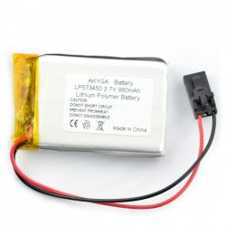 Li-Pol Akyga 980mAh 1S 3.7V Li-Pol Akyga 980mAh 1S 3.7V rechargeable battery - female connector 3-pin raster 2.54mm + adhesive