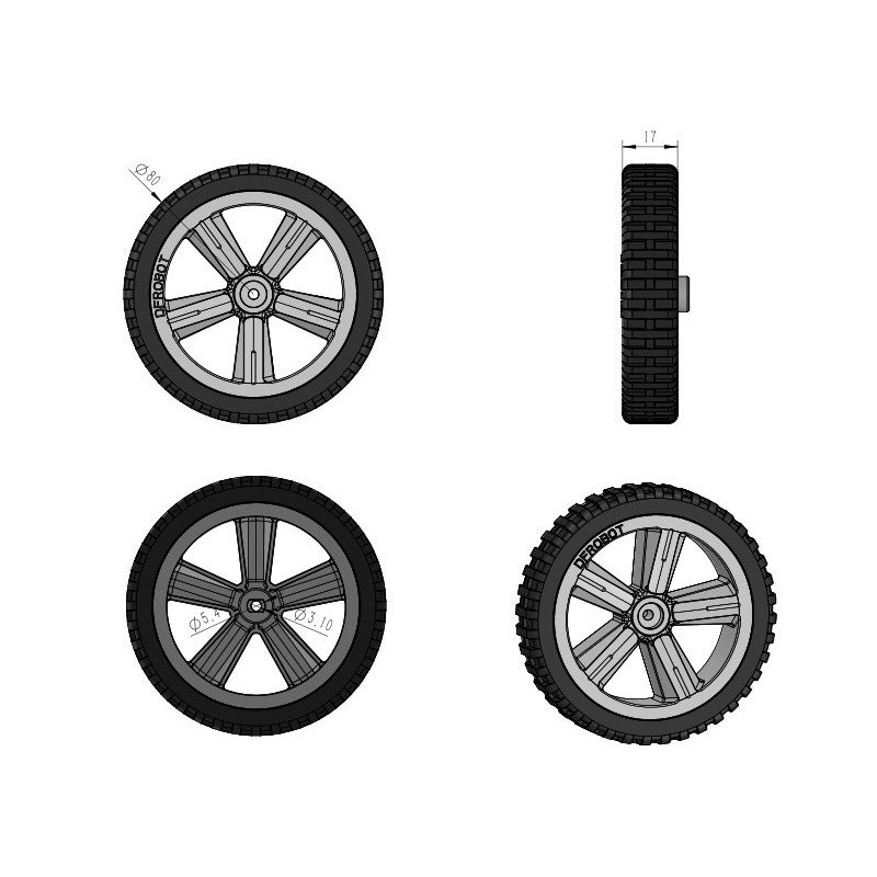 DFRobot - D80mm Silicone Wheel For TT Motor