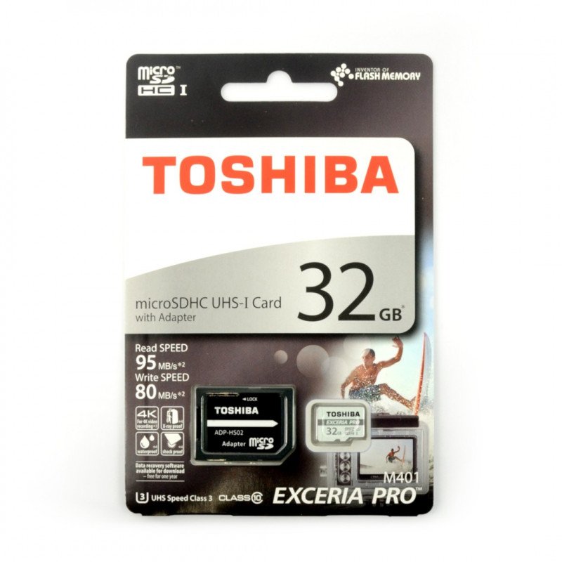Toshiba Exceria micro SD / SDHC 32GB UHS-I Class 3 memory card with adapter