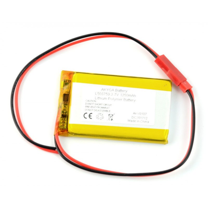Li-Pol Akyga 1350mAh 1S 3.7V Li-Pol Akyga battery - JST-BEC connector + socket