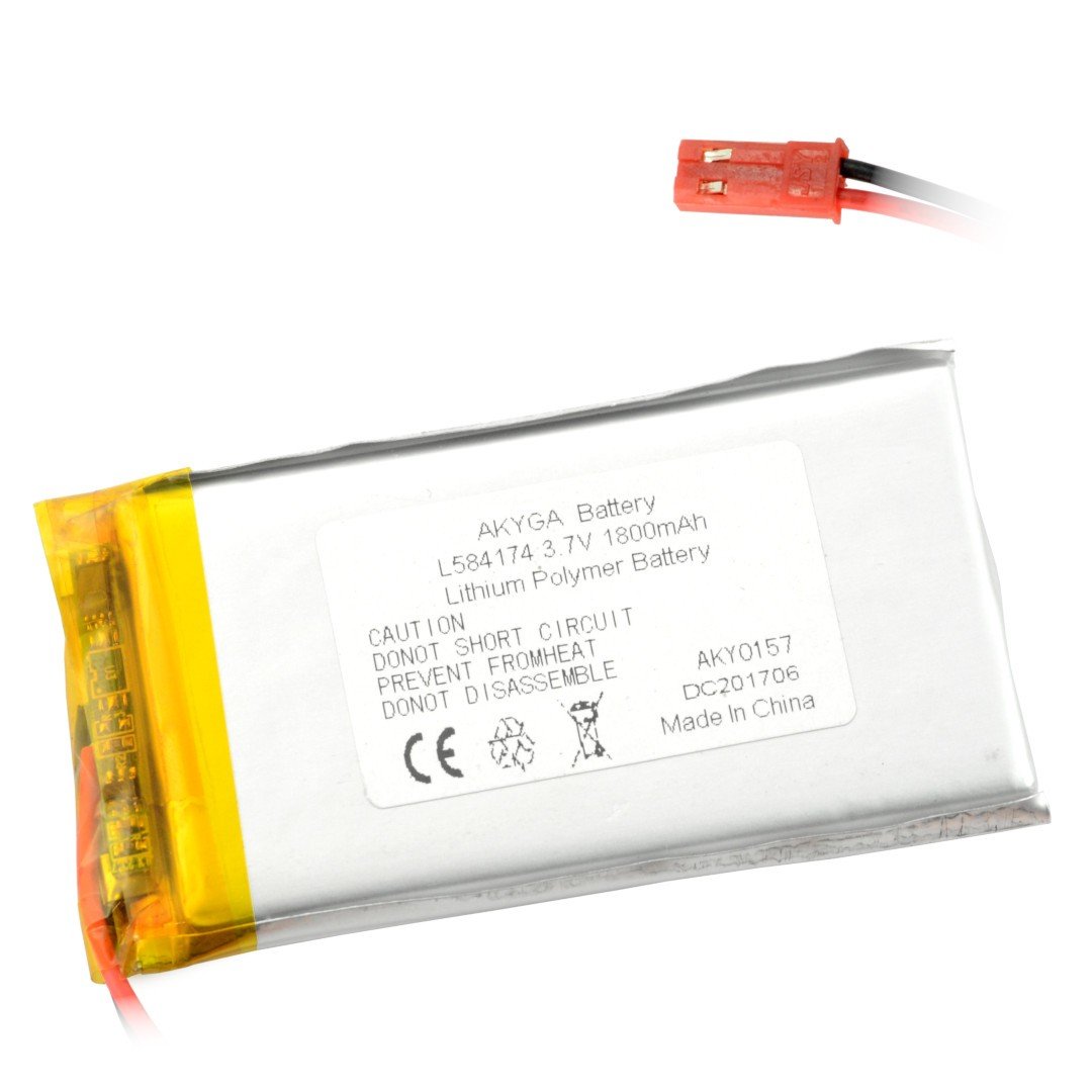 Battery Li-Pol Akyga 1800mAh 1S 3.7V - JST-BEC connector + socket