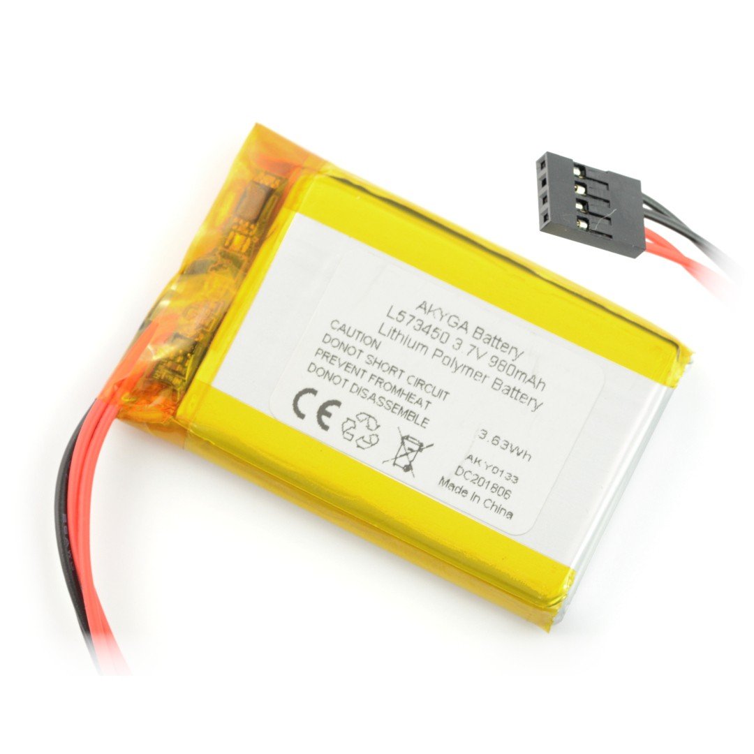 Akyga Li-Pol battery 980mAh 3.7V - 4 wires - 2.54mm female connector