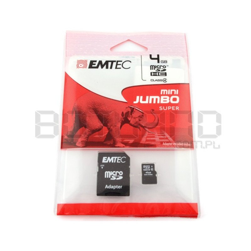 EMTEC micro SD / SDHC 4GB Class 4 memory card with adapter