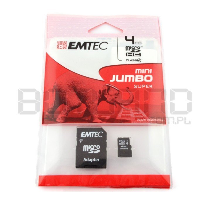 EMTEC micro SD / SDHC 4GB Class 4 memory card with adapter