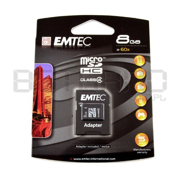 EMTEC micro SD / SDHC 8GB class 4 memory card with adapter
