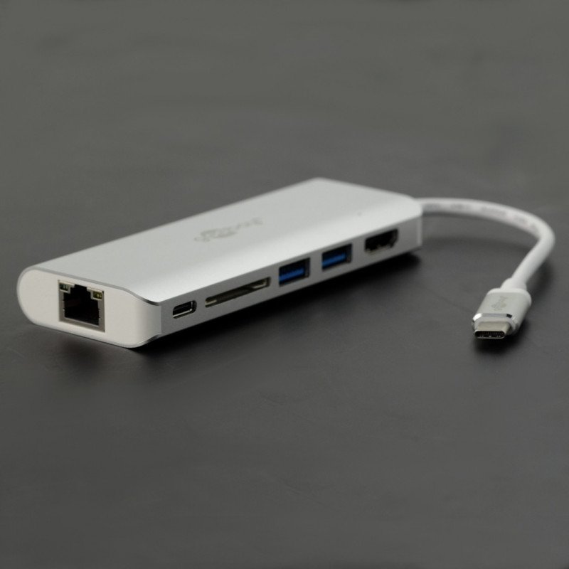 USB-C™ Multiport Adapter (HDMI 4k 30 Hz, USB, CR, RJ45, PD), aluminium, silver