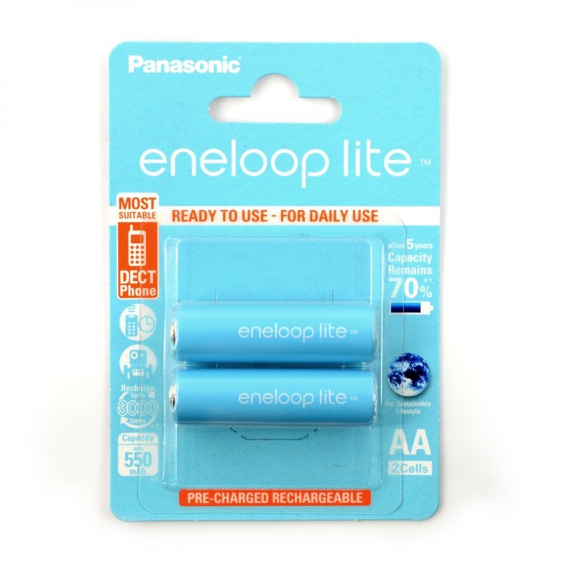 Rechargeable Panasonic Eneloop Lite R6 AA 550mAh - 2 pieces.