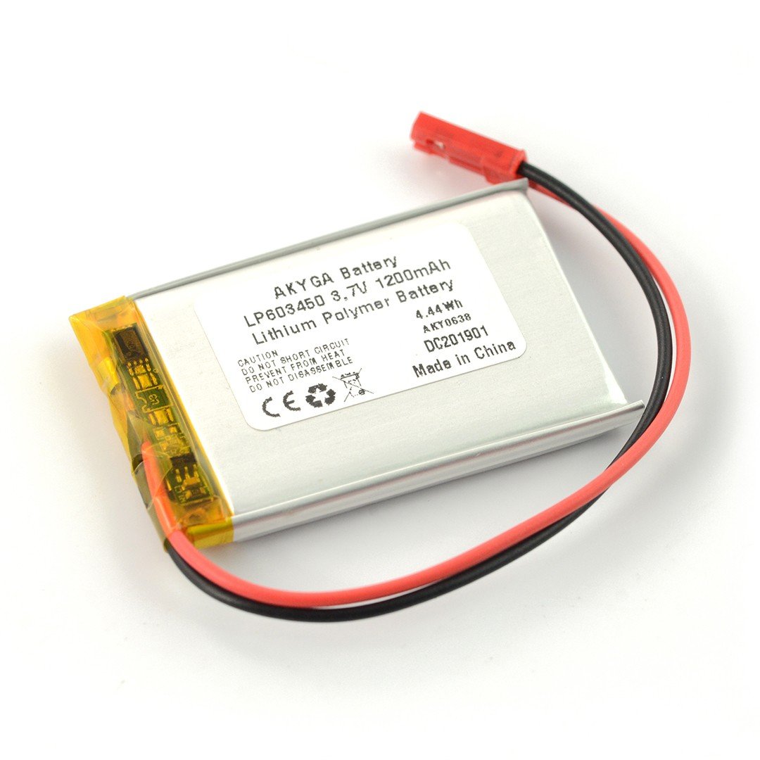 Battery Li-Po 3.7V / 1200mAh, PCM, connector + socket 2.54 JST