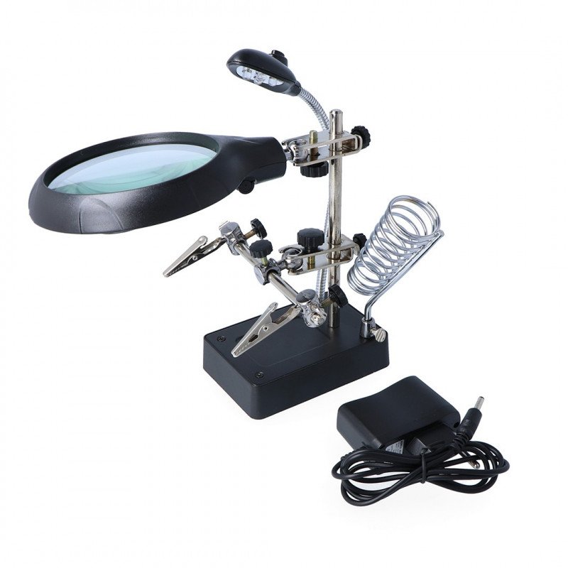 Holder with magnifying glass, LED power supply - third hand ZD-126-3