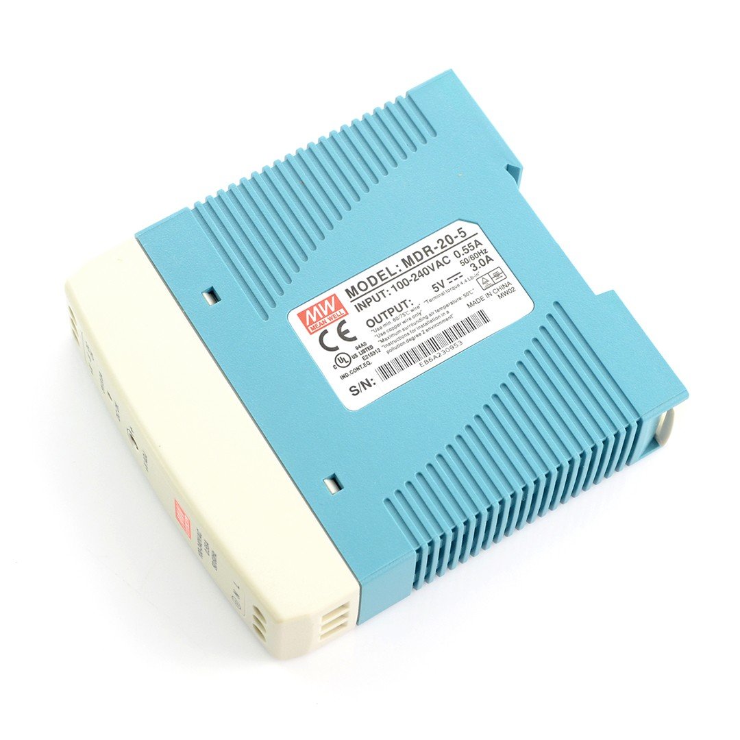 Mean Well MDR-20-5 DIN rail power supply - 5V / 3A / 15W