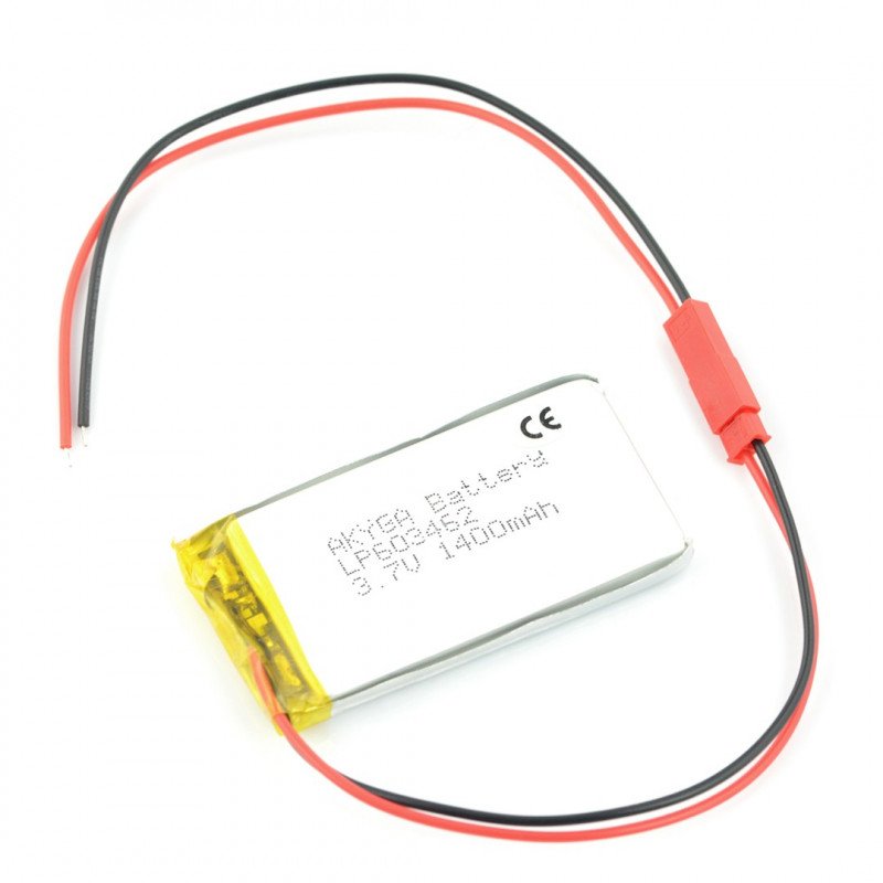Battery Li-Pol Akyga 1400mAh 1S 3.7V - JST-BEC connector + socket