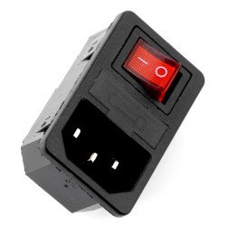 IEC male AC socket with snap-on lock - with fuse and circuit breaker