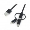 Lanberg 3-in-1 USB cable type A - microUSB + lightning + USB type C 2.0 black PVC - 1.8m - zdjęcie 1