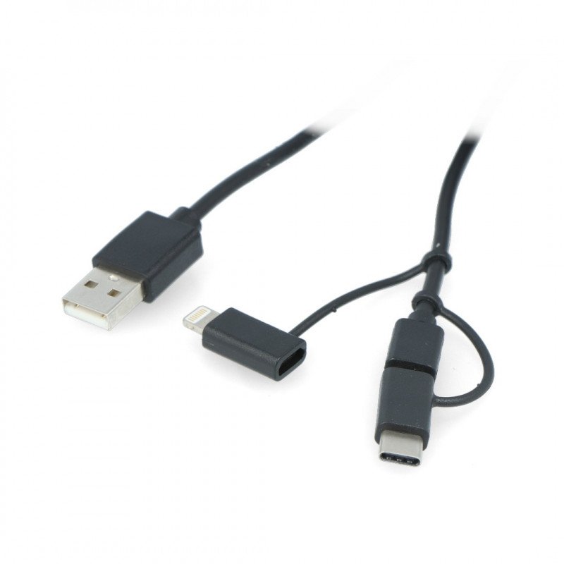 Lanberg 3-in-1 USB cable type A - microUSB + lightning + USB type C 2.0 black PVC - 1.8m