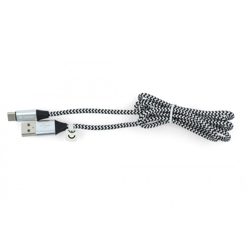 Cable TRACER USB A - USB C 2.0 black and silver braid - 1m