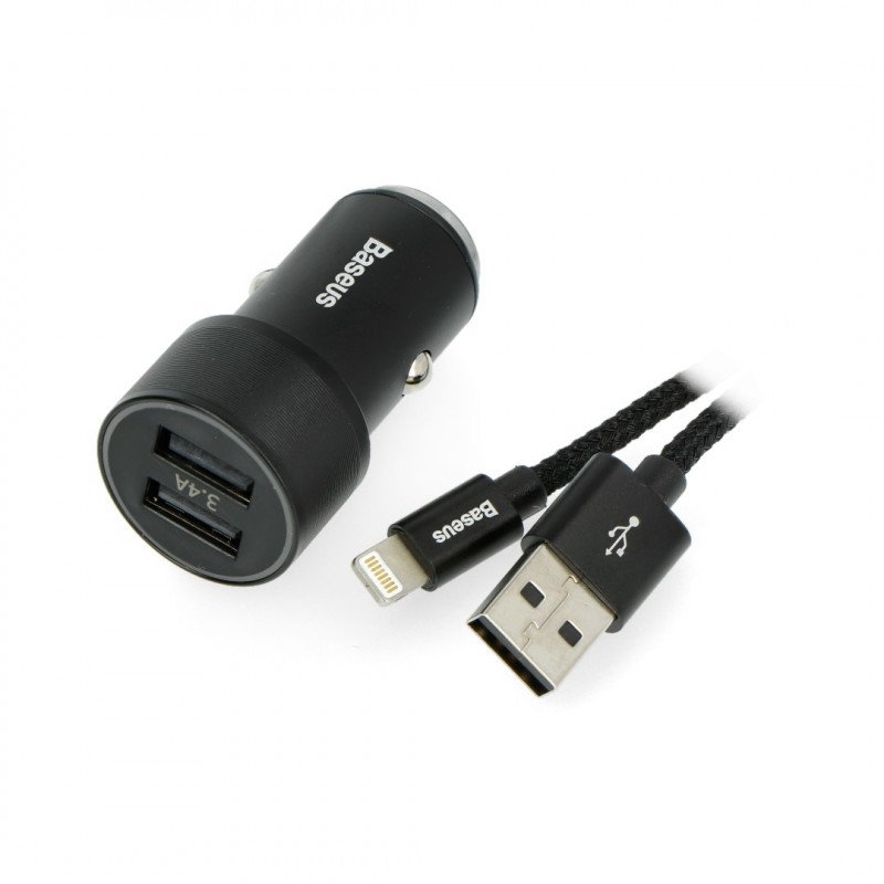 Car charger with 2 x USB 3.4 A Baseus TZXLD-A01 + USB cable A - Lightning - black