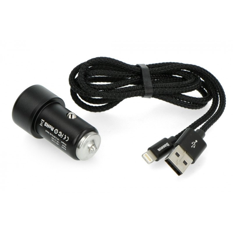 Car charger with 2 x USB 3.4 A Baseus TZXLD-A01 + USB cable A - Lightning - black