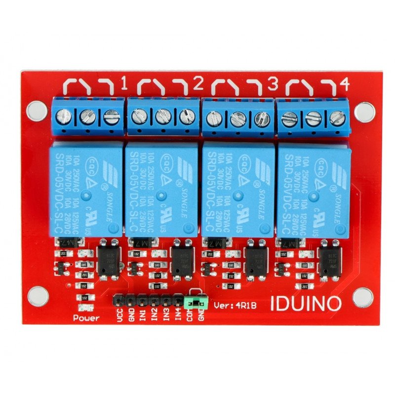 Iduino4 channel relay module - 10A/240VAC contacts - 5V coil