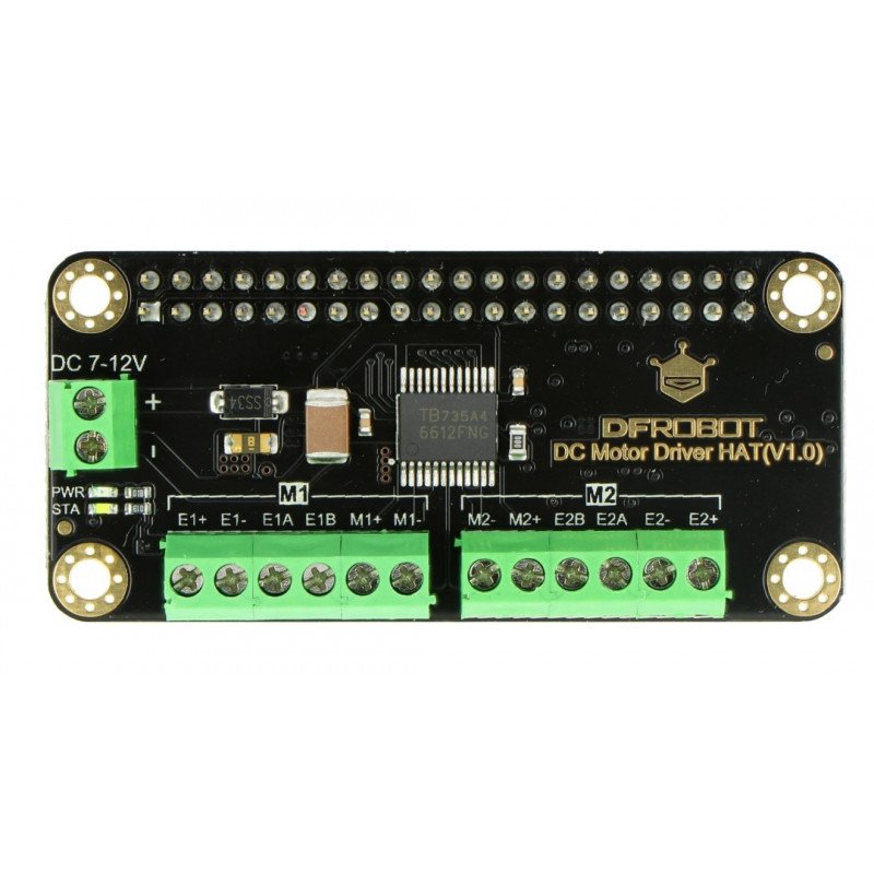 DFRobot DC Motor Driver HAT V1.0 - dual channel 12V/1.2A motor controller - cap for Raspberry Pi