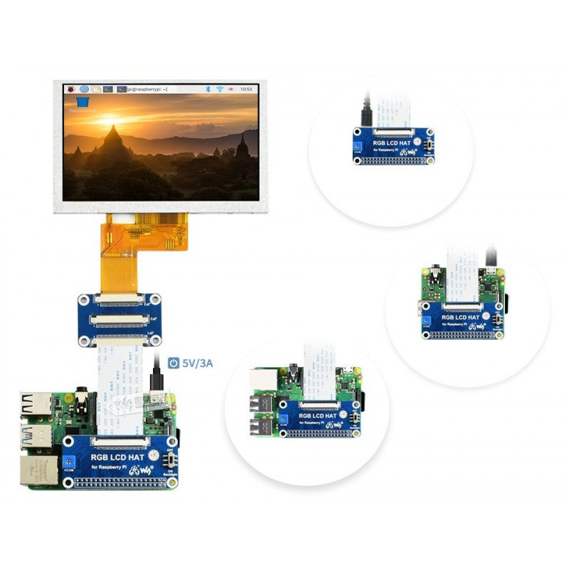 Waveshare DPI screen - LCD IPS 5'' 800x480px for Raspberry Pi 4B/3B+/3B/Zero