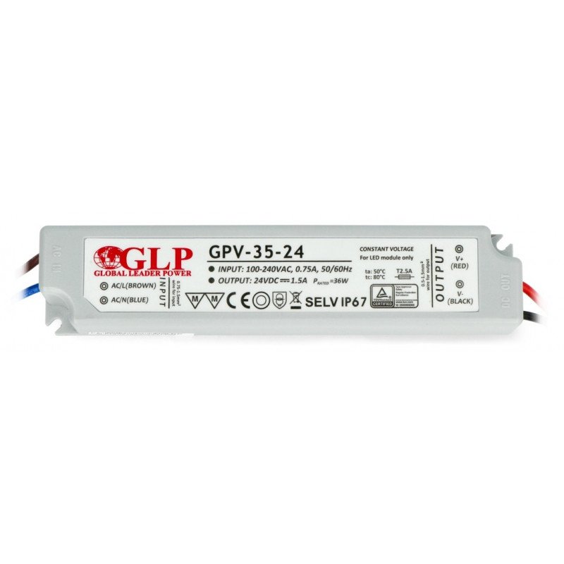 Waterproof LED strip and strap power supply - GPV-35-24 24V/1,5A/36W