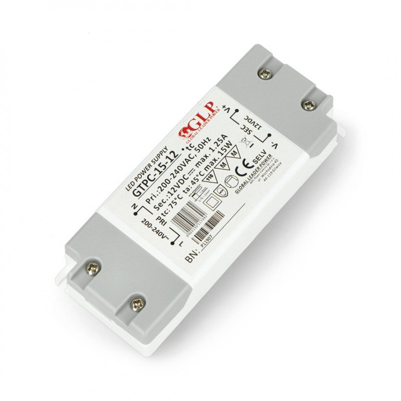 Switch mode power supply for LED lighting GTPC-15-12 - 12V/1,25A/15W