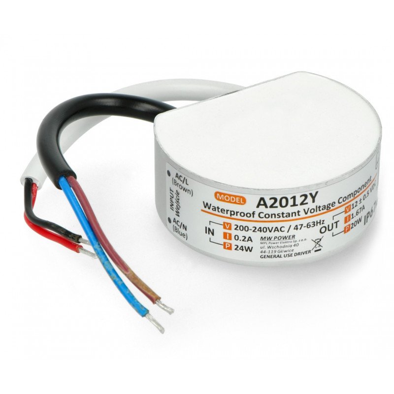 Waterproof LED strip and strap power supply MW Power A2012Y 12V/1,67A/20W