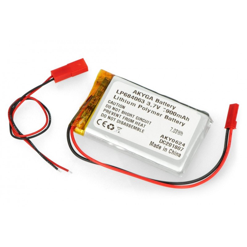 Battery Li-Po 3.7V/1900mAh, PCM, connector + socket 2.54 JST, 2 pins