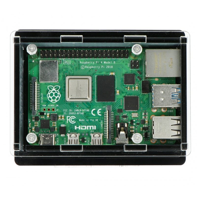 Raspberry Pi 4B box V2 for DIN rail - black and transparent