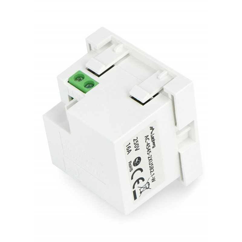 Flush-mounted socket 250V charger 2x USB 45x45mm 2,1A - white