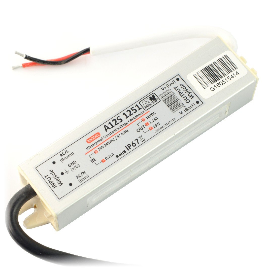 Power supply for LED strip waterproof - 12V / 1.25A / 15W_