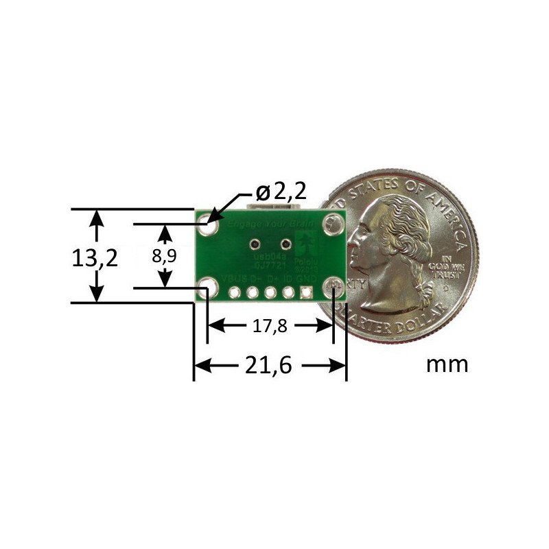 Mini-usb type B 5 pin socket to pin tiles - Pololu