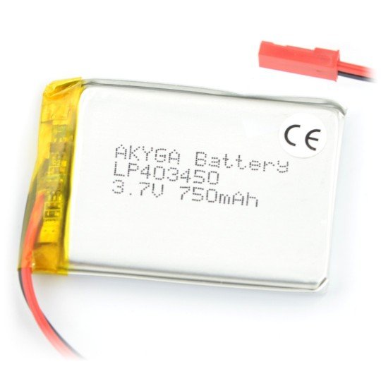 Battery Li-Pol Akyga 750mAh 1S 3.7V - JST-BEC connector + socket