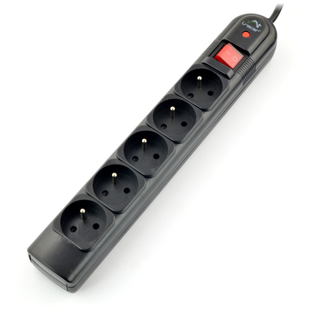 Power strip with Tracer PowerGuard protection black - 5 sockets - 5m