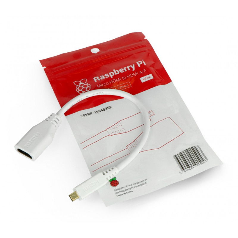 MicroHDMI adapter - HDMI original for Raspberry Pi 4B - 235 mm - white