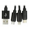 Maxlife Nylon 3-in-1 USB Type A cable - microUSB + lightning + USB Type C - black - 1m - zdjęcie 2