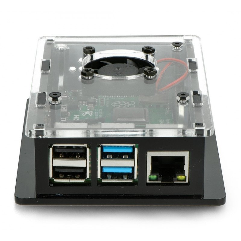 Raspberry Pi 4B box V2 for DIN rail - black and transparent + fan