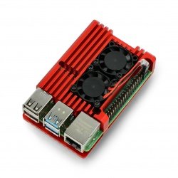 justPi case for Raspberry Pi 4B - aluminum with 2 fans - red