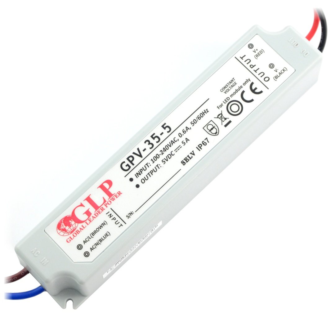 Power supply LPV-35-5 for LED strip - 5V / 5A / 25W - waterproof